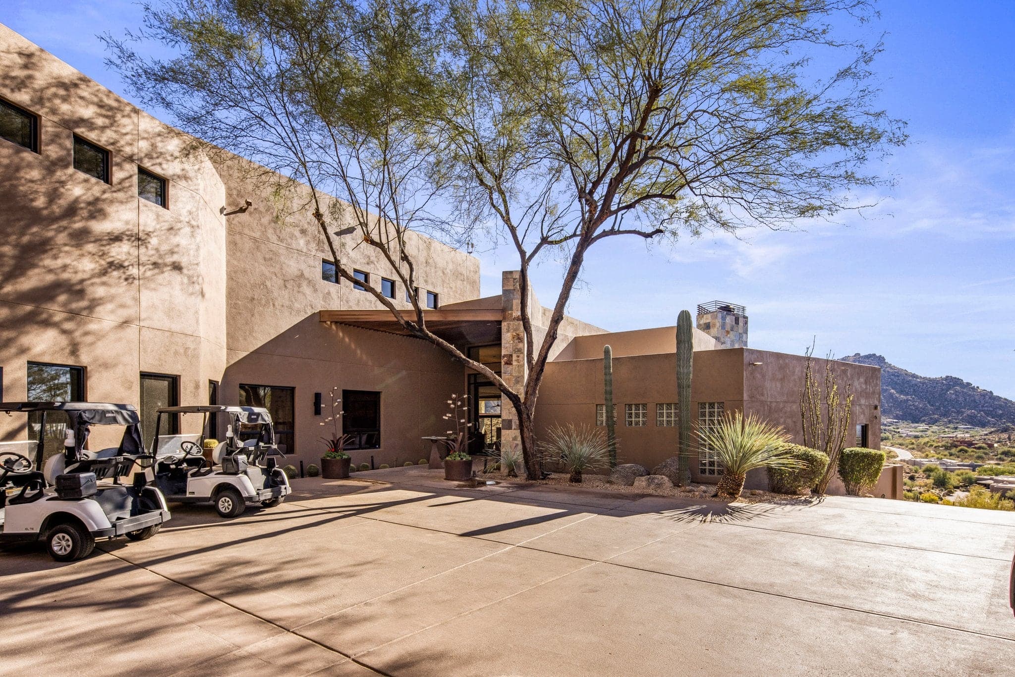 Panoramic aerial of the Sonoran desert surrounding the Saguaro Point estate