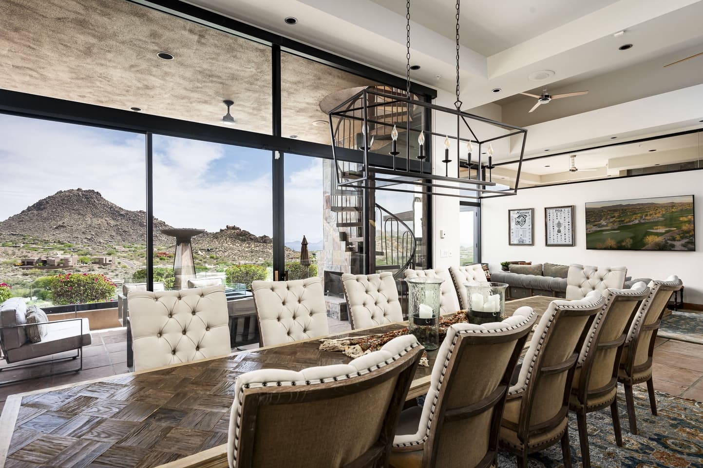 The formal dining room set for a group dinner
